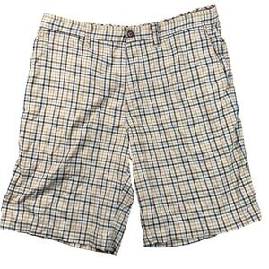 Tommy Bahama Hybrid Shorts Mens 32 Tan Blue Plaid  Quick Dry Mesh Liner